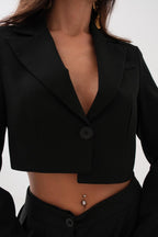 Asymmetric Single Button Black Jacket
