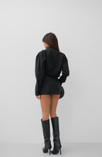 Asymmetric Single Button Black Jacket