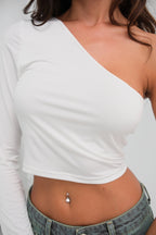 Asymmetric One Shoulder White Crop Top