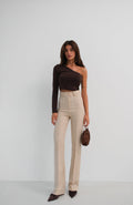 Asymmetric One Shoulder Brown Crop Top