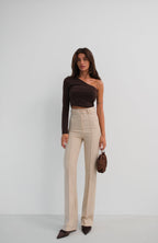 Asymmetric One Shoulder Brown Crop Top