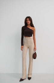 Asymmetrical One Shoulder Brown Crop Top