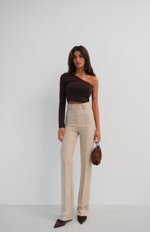Asymmetric One Shoulder Brown Crop Top