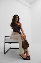 Asymmetric One Shoulder Brown Crop Top