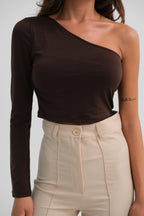 Asymmetric One Shoulder Brown Crop Top