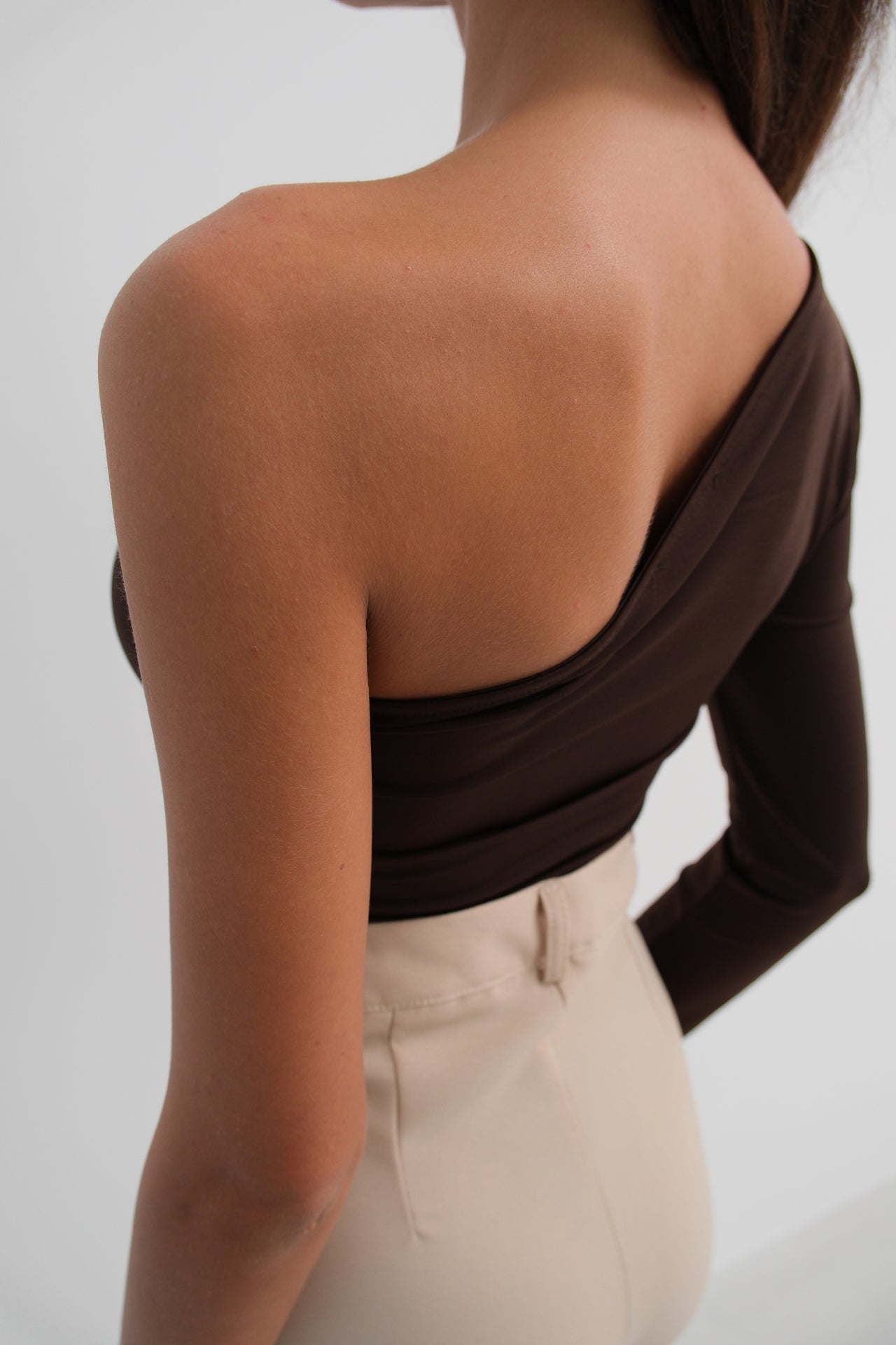 Asymmetric One Shoulder Brown Crop Top