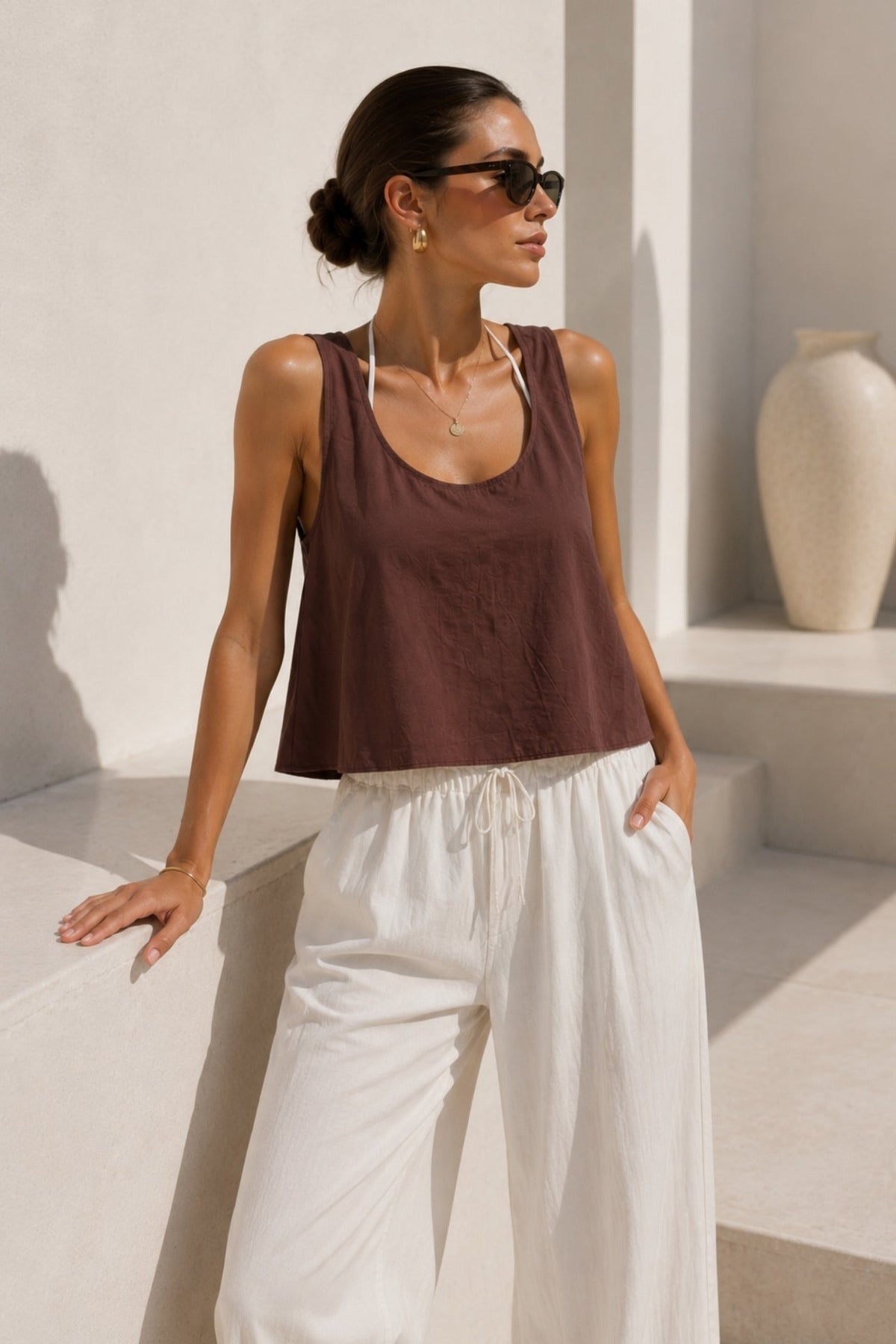 Suspender Basic Brown Modal Blouse