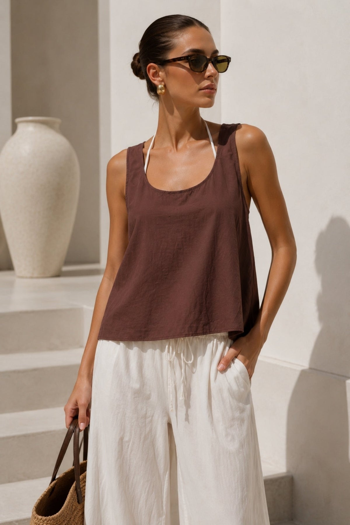 Suspender Basic Brown Modal Blouse