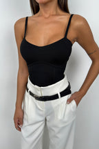 Strappy Basic Black Knit Blouse