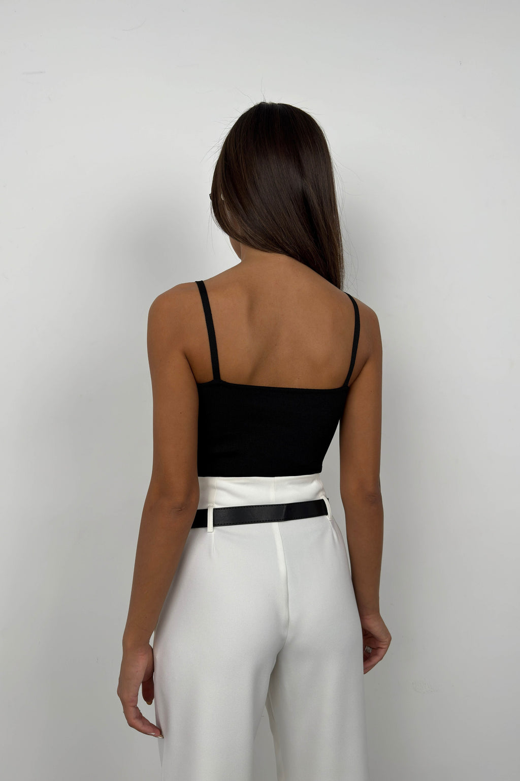 Strappy Basic Black Knit Blouse