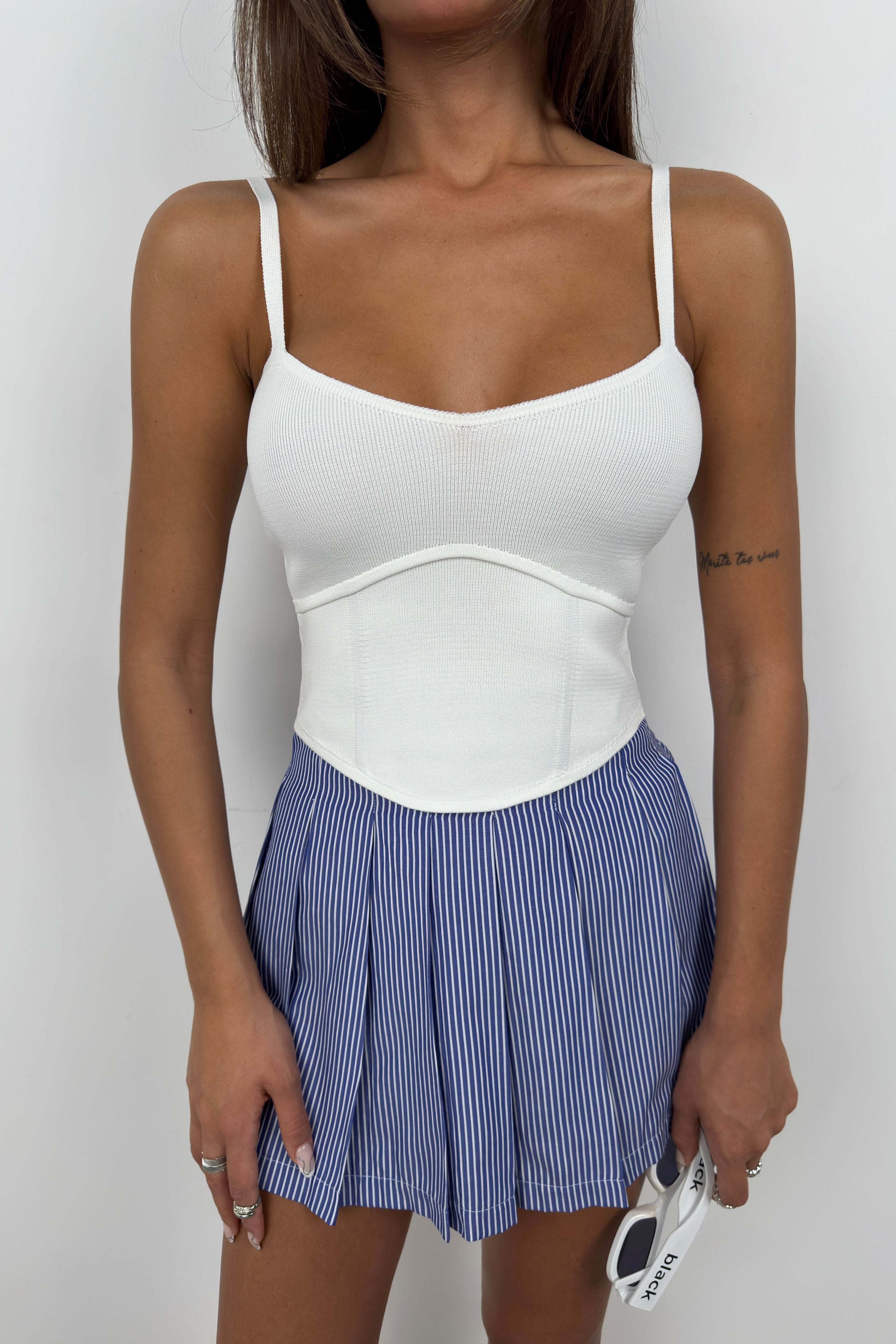Strappy Basic Ecru Knit Blouse