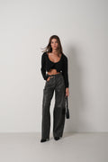 Strappy Blouse Cardigan Black Knit Set
