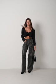 Strap Blouse Cardigan Black Knitwear Set