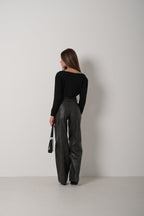 Strappy Blouse Cardigan Black Knit Set