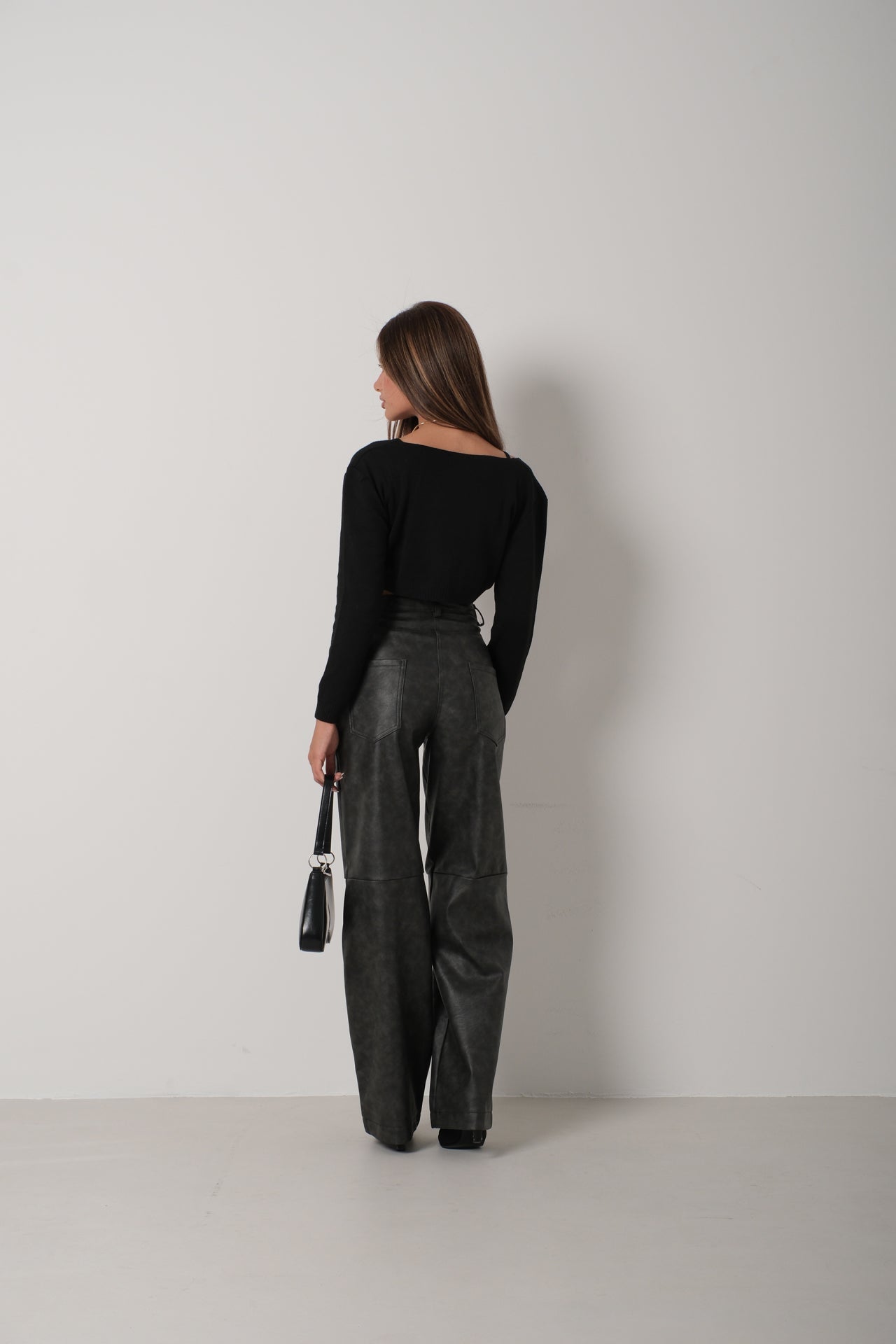 Strappy Blouse Cardigan Black Knit Set
