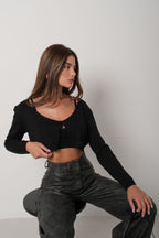 Strappy Blouse Cardigan Black Knit Set