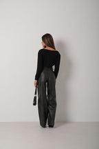 Strappy Blouse Cardigan Black Knit Set