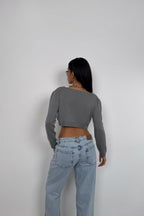 Strappy Blouse Cardigan Gray Knit Set