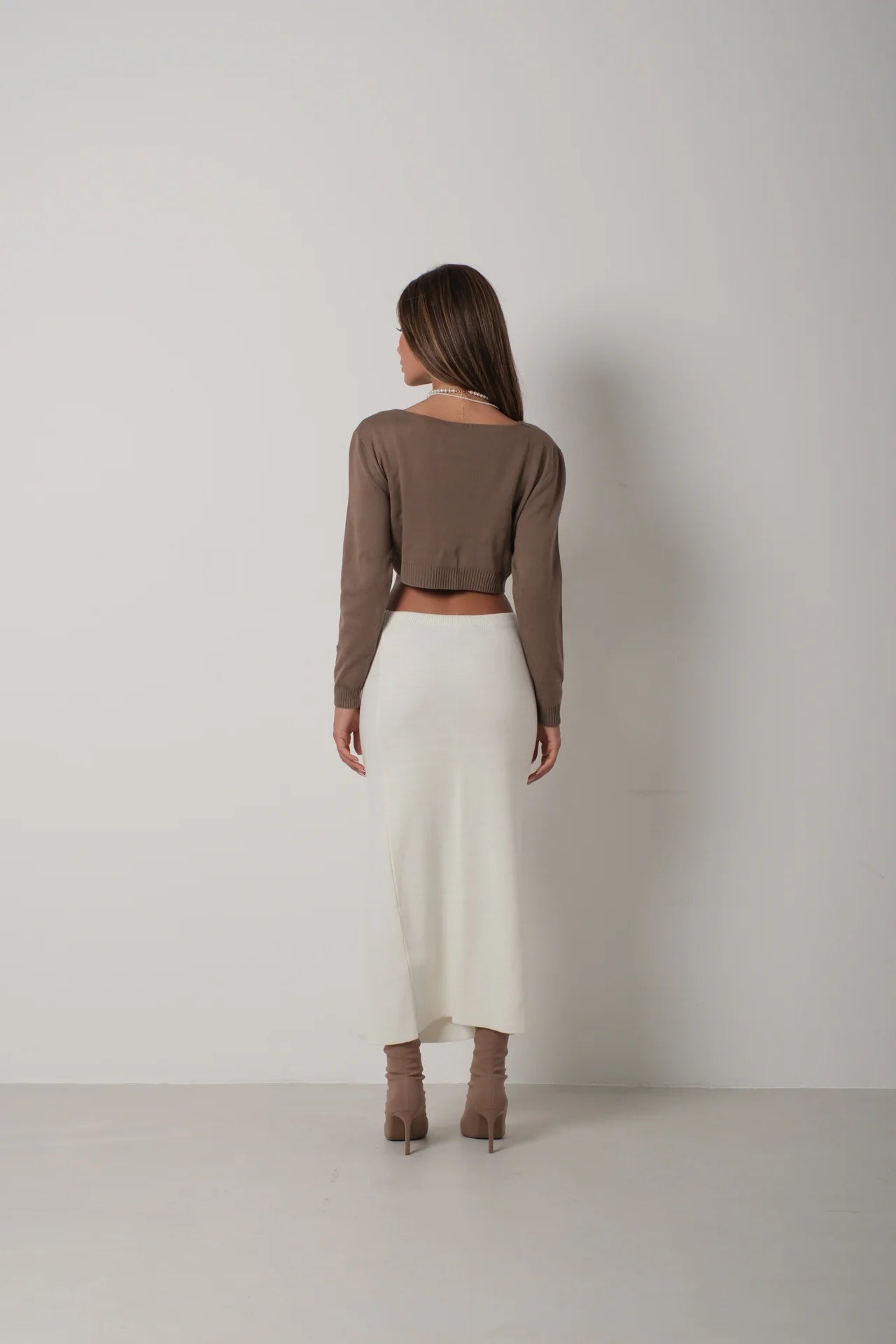 Strap Blouse Cardigan Mink Knitwear Set