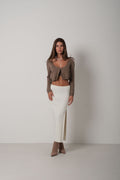 Strappy Blouse Cardigan Mink Knit Set