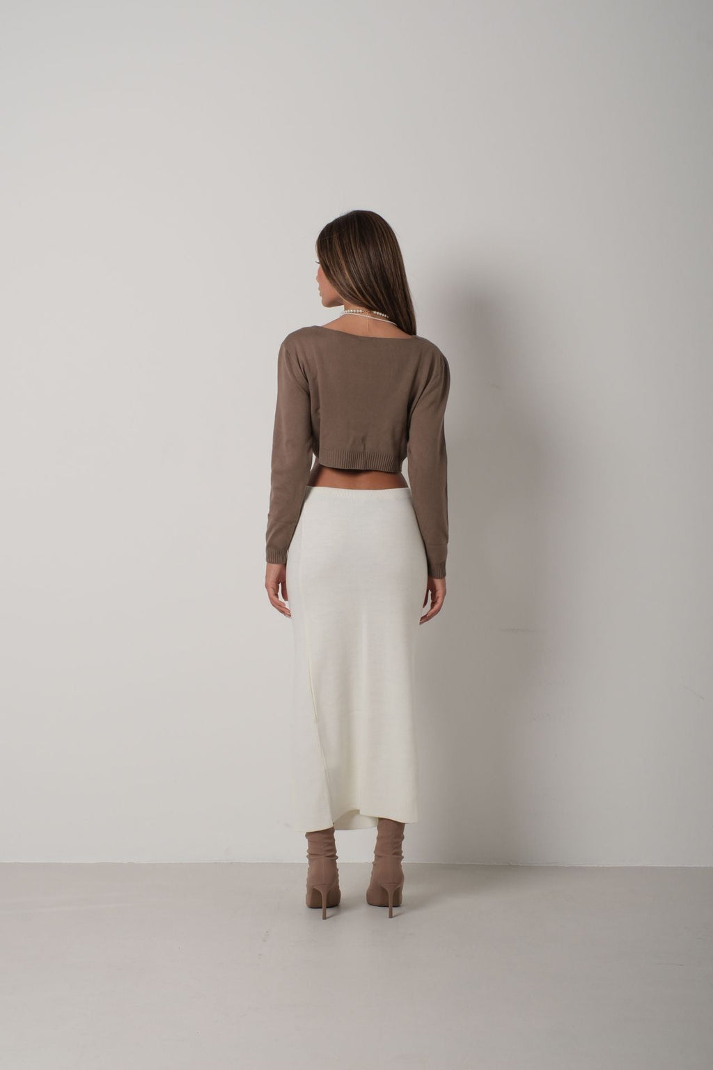 Strappy Blouse Cardigan Mink Knit Set