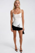 Strappy Ruched Detail White Dantel Blouse