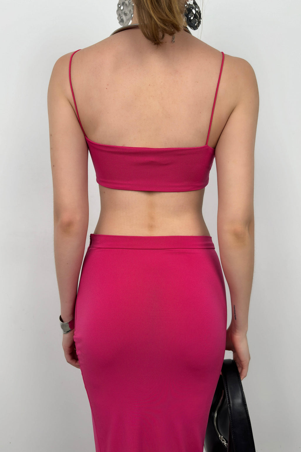 Strappy Crop Slit Fuchsia Skirt Set