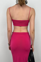 Strappy Crop Slit Fuchsia Skirt Set