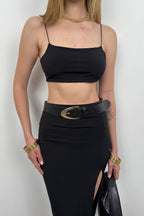 Strappy Crop Slit Black Skirt Set