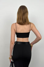 Strappy Crop Slit Black Skirt Set