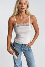 Strappy Lace Detail White Knit Blouse