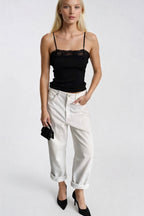 Strappy Lace Detail Black Knit Blouse