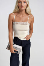 Strappy Lace Detail Yellow Knit Blouse