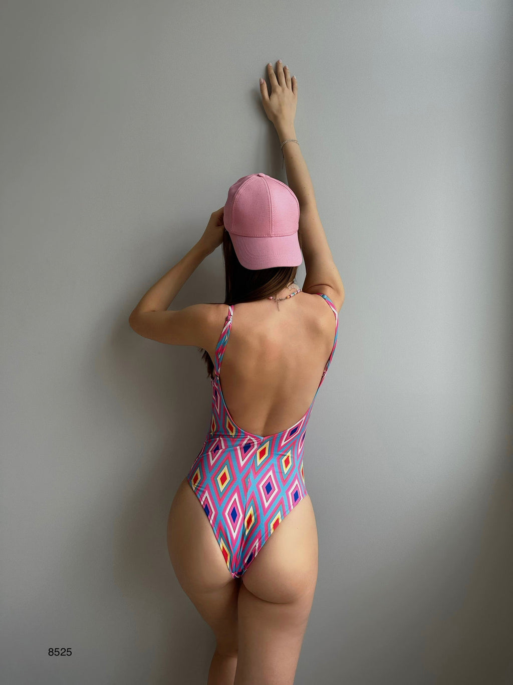 Strap Patterned Pink Swimsuit