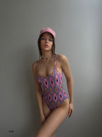 Strap Patterned Pink Swimsuit