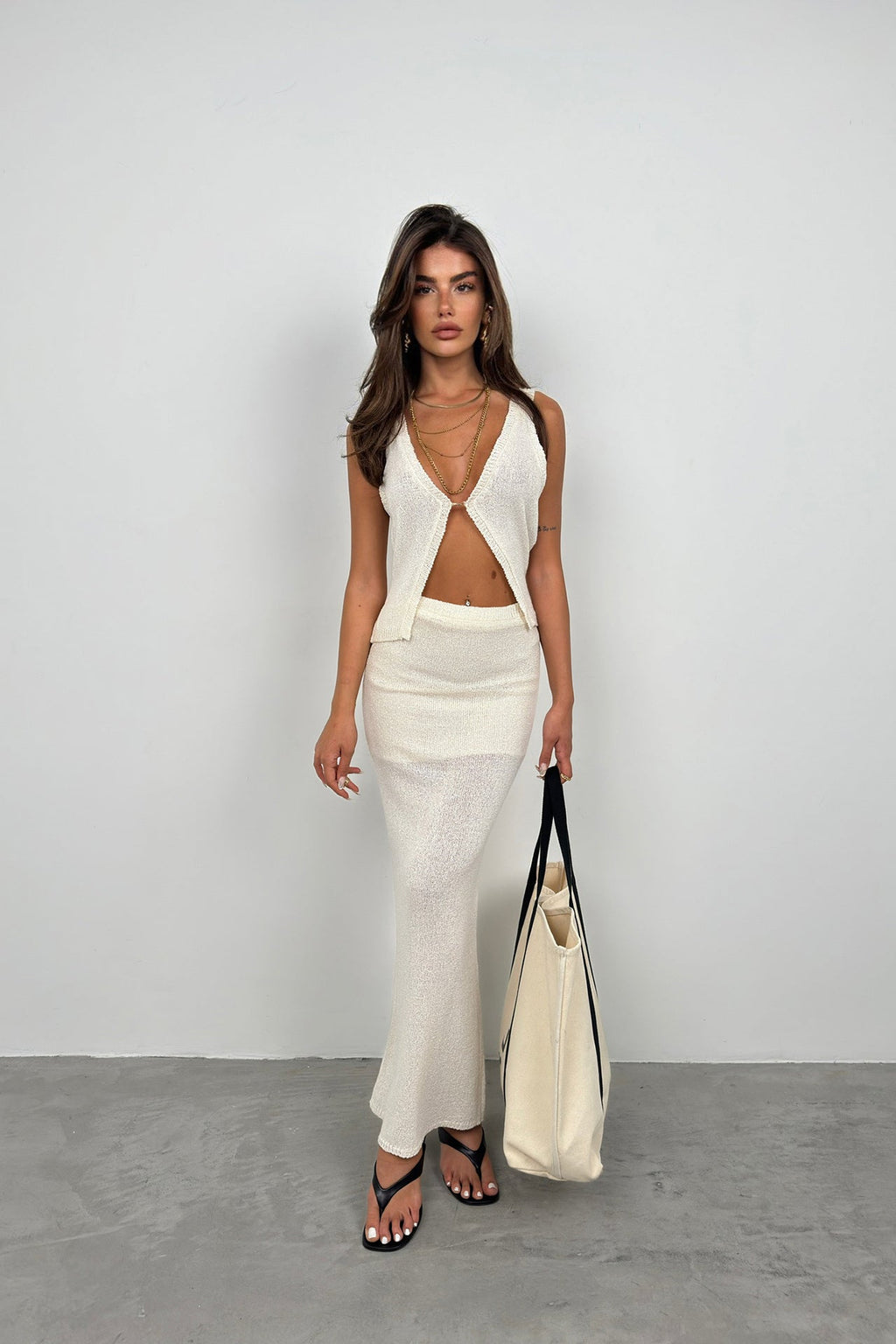 Strappy Textured Low-Cut Ecru Blouse