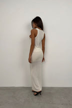 Strappy Textured Low-Cut Ecru Blouse