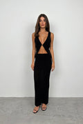Strappy Textured Low-Cut Black Blouse