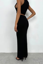 Strappy Textured Low-Cut Black Blouse