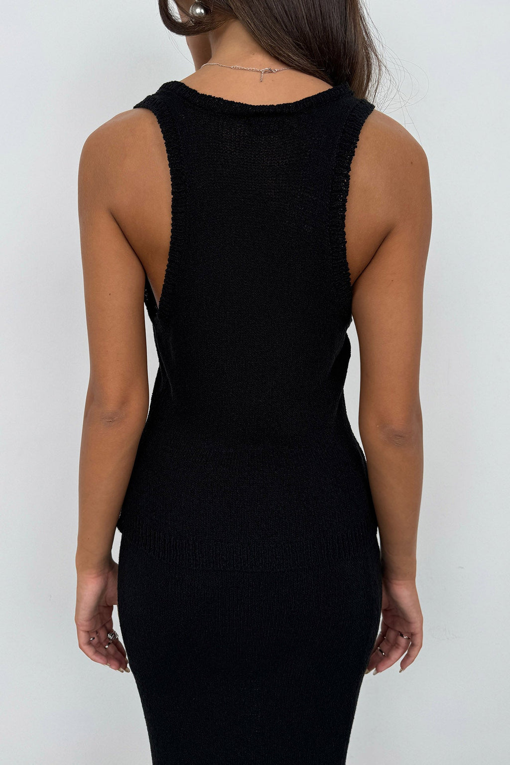 Strappy Textured Low-Cut Black Blouse