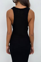 Strappy Textured Low-Cut Black Blouse