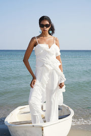 Asymmetrical Tulle White Blouse with Ruffle Detail