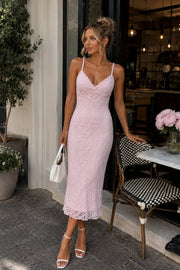 Strappy Guipure Pink Maxi Dress