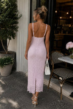 Strappy Guipure Pink Maxi Dress