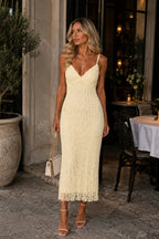 Strappy Guipure Yellow Maxi Dress