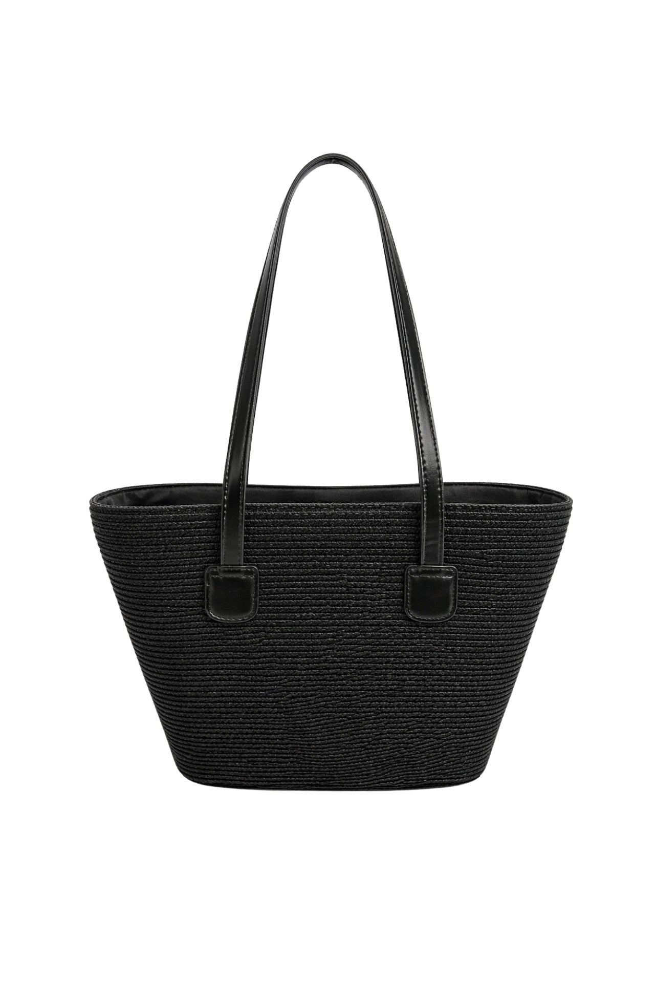 Strappy Straw Black Shoulder Bag