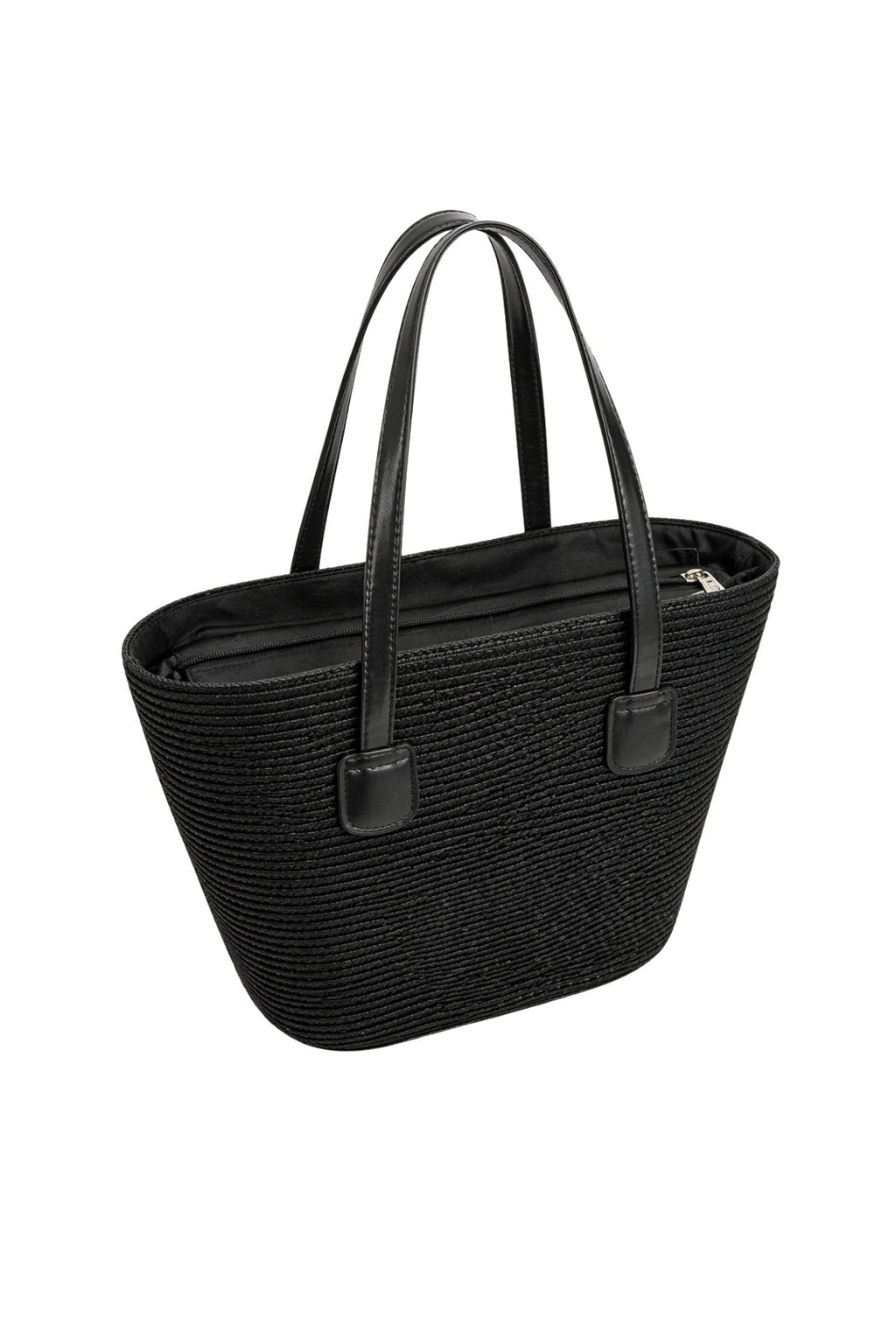 Strappy Straw Black Shoulder Bag