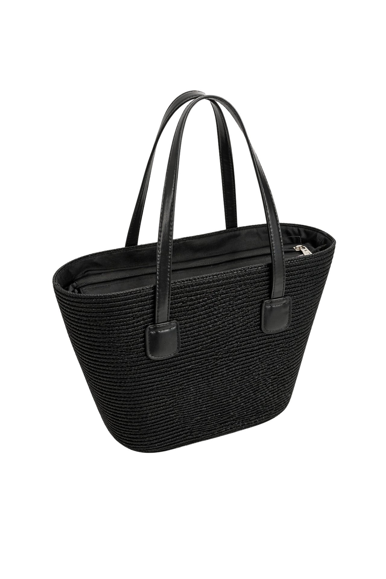 Strappy Straw Black Shoulder Bag
