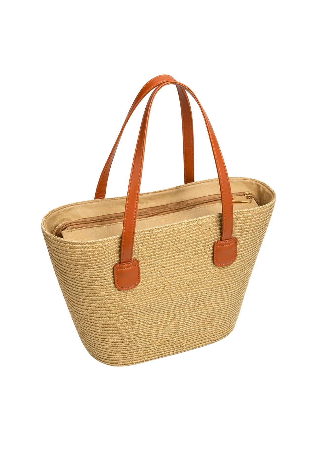 Strappy Straw Beige Shoulder Bag