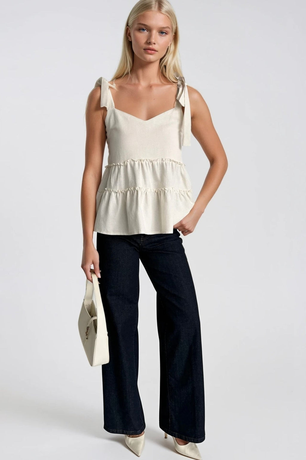 Strappy Ribbon Detail Stone Blouse